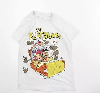Buy The Flintstones Womens White 100% Cotton Basic T-Shirt Size 2XS Round Neck • 5.50£