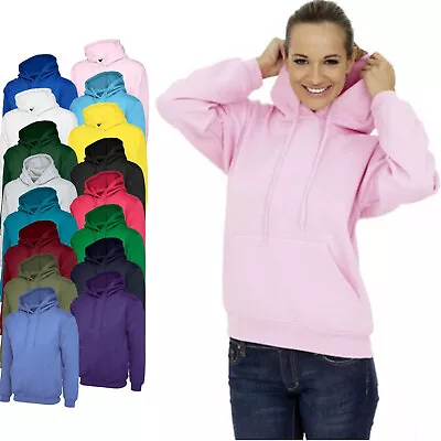 Buy Womens Hooded Sweatshirt Plain Pullover Hoody - LADIES LOOSE CASUAL HOODIE TOP • 17.99£