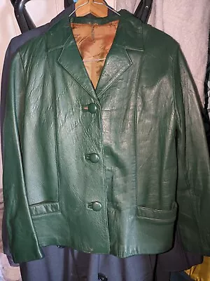 Buy Vintage 60s Mod Jacket Forest Green Leather 12 Rare Now • 60£