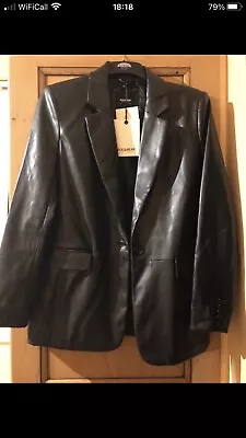 Buy Ladies Pull & Bear Black Soft Leather Look Single Buttoned Jacket - Size M  • 25£