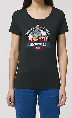 Buy The Capital Of Country Nashville Ladies ORGANIC T-Shirt Western Guitar Music Eco • 10.02£