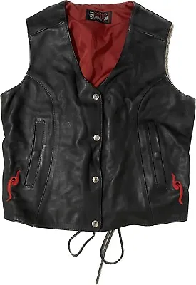 Buy Power Trip Leather Vest Lace Up Motorcycle Black Red Women • 23.68£