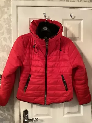 Buy Red Rising Jacket Ladies Winter Coat Padded Size Large Concealed Hood, Warm • 8.99£