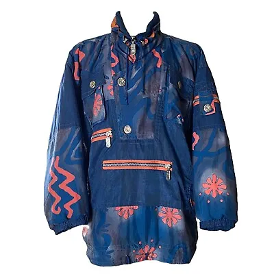 Buy Canyon Vintage 80s 90s Ski Jacket Graphic Print Blue Coral Size Large Press Stud • 12£