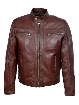 Buy Rocky Men's Classic Biker Fitted Designer Style Brown Soft Nappa Leather Jacket • 110£