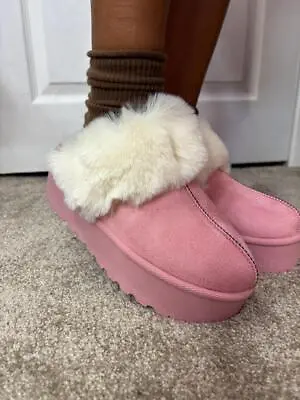 Buy Womens Ladies Comfy Fluffy Faux Fur Slip On Platform Slippers Shoes Size • 13.99£
