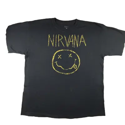 Buy Official Nirvana 2014 Classic Yellow Smiley Face T Shirt Size XL Black Cotton • 19.99£