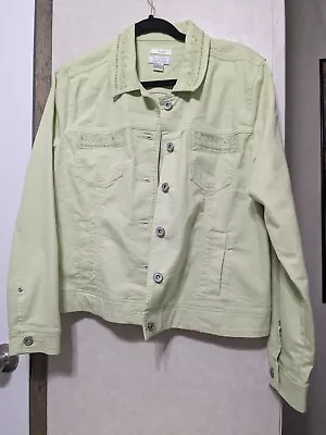 Buy Christopher & Banks Embellished Spring Green Denim Jacket Denim Women's Size L • 9.61£