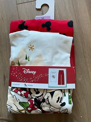 Buy Disney Ladies Pyjamas Size 16 BNWT Mickey & Minnie Sledging Top Red Mouse Bottom • 13.99£