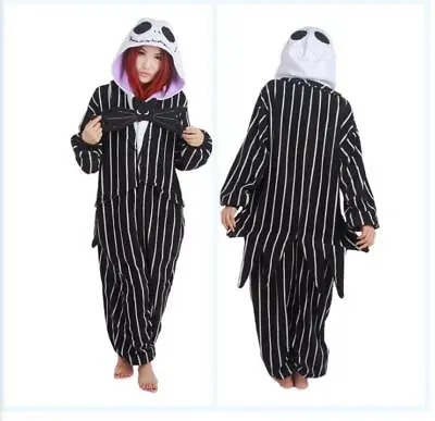 Buy Adult Lovers Jack Skellington Cosplay Costume Cartoon Pajamas Halloween Jumpsuit • 31.19£