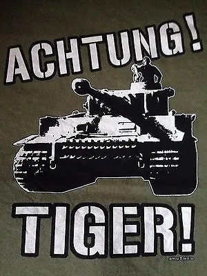 Buy Achtung! Tiger! German Tank Army Green Vintage T-Shirt Panzerkampfwagen Panzer • 19.99£