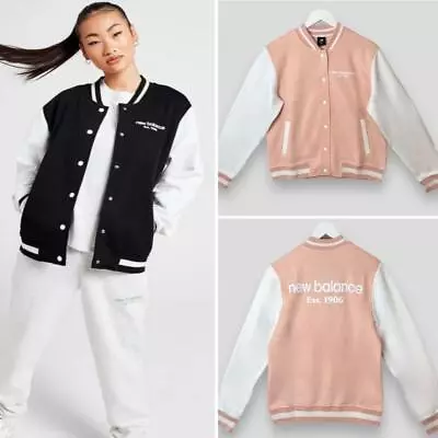 Buy New Balance Womens Varsity Jacket Fleece Contrast Girls Bomber Sweat Jacket • 29.99£