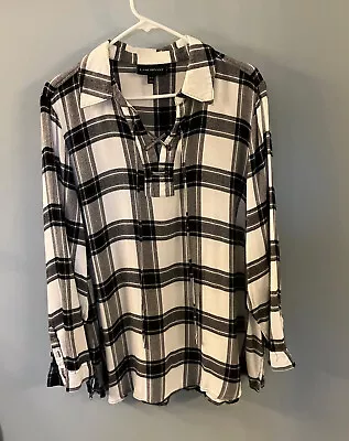 Buy Lane Bryant Top Womens Size 18/20  Black/White Plaid Flannel Lace Up Tunic  • 12.31£
