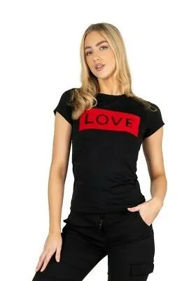 Buy New Womens Ladies Towel Textured Love Slogan Cap Sleeve Round Neck T Shirt Top • 4.99£