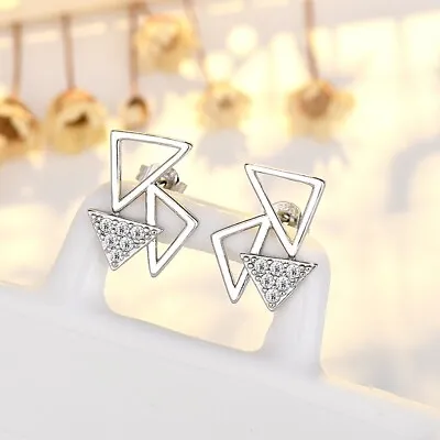 Buy 925 Sterling Silver 3 Triangle CZ Stud Earrings Women Girl Jewellery Gift UK • 3.49£