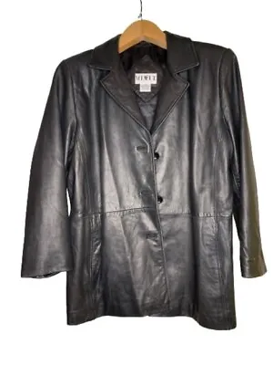 Buy Mixit Womens XL Leather Jacket Black Buttons Pockets Long Sleeve Notch Lapel • 79.74£