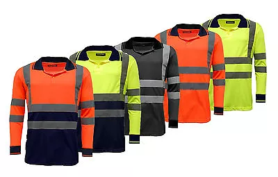 Buy Hi Viz Vis Polo T-Shirt Top High Visibility Safety Work Shirts Long Sleeve • 14.95£