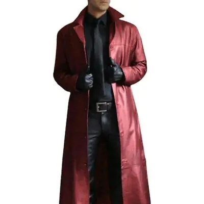 Buy Retro Men Faux Leather Trench Coat Long Coat Full Length Overcoat Winter Jacket • 34.66£