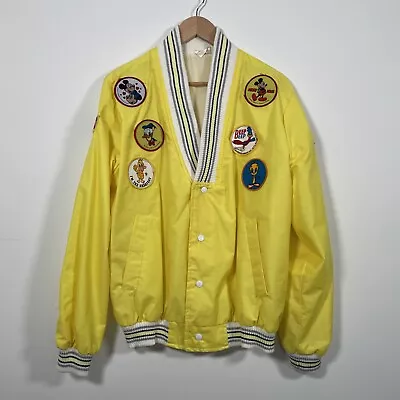 Buy Vintage Yellow Varsity Jacket Size L Disney Warner Bros Patches USA Style • 44.99£