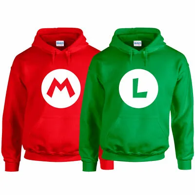 Buy MARIO Red LUIGI Green Hoody Super Brothers Gaming Retro Adults Kids Gift Hoody.. • 15.99£