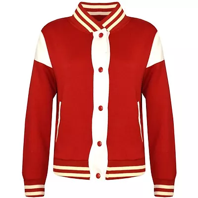 Buy Kids Girls Baseball Jacket Varsity Style Red Plain School Jacket Top 2-13 Years • 11.99£