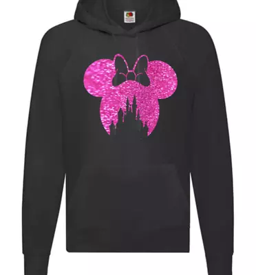 Buy Minnie Castle Head Hoodie Ladies Disney Hoodie Travel Gift Xmas Pink Glitter  • 20.49£