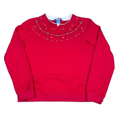 Buy Vintage Embroidered Xmas Sweatshirt S UK 10 12 Jumper Sweater Christmas 90s • 3.95£