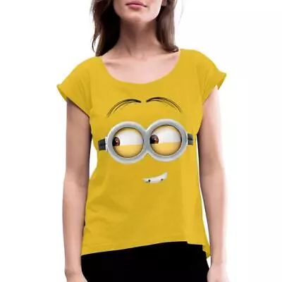 Buy Minions Merch Dave Face Halloween Costume Women's Roll Cuff T-Shirt • 26.45£