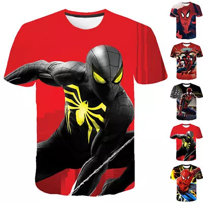 Buy Kids Boys Spiderman Print Short Sleeve T-Shirt Casual Blouse Tee Tops 4-11 Year. • 5.69£