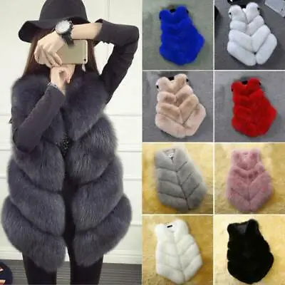 Buy Waistcoat Jacket Plus Size Gilet Winter Warmer Vest Faux Fur Outwear Coat Womens • 27.59£