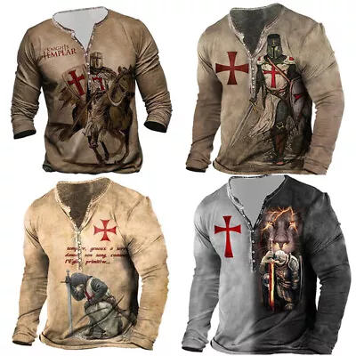 Buy Mens Medieval Knights Templar Crusade 3D Printed Long Sleeve T-Shirts Tee Tops # • 14.03£