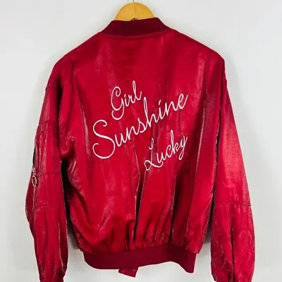 Buy “Girl Sunshine Happy” Embroidered Bomber Baseball Souvenir Jacket Size 10 • 10£