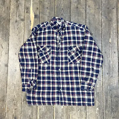Buy Vintage Over Shirt Check Fleece Lined Checkered Workwear Jacket Navy Mens Medium • 20£