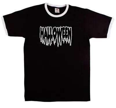 Buy Halloween Ringer T-shirt - Retro Horror Blood Dripping Font, S-XXL • 17.99£