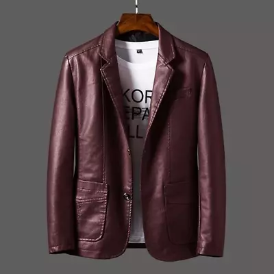Buy Plus Size Men PU Leather Jacket Slim Fit Casual Blazer Coat Faux Leather Blasers • 75.58£