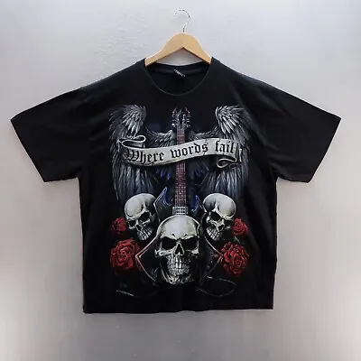Buy Spiral T Shirt XXL Black Graphic Print Skull Where Words Fail Double Sided Mens • 8.99£
