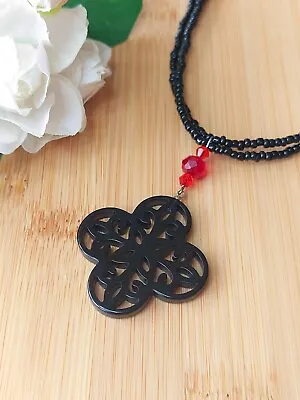 Buy OOAK Black & Red Necklace Made From Vintage Jewellery And Glass Beads • 4.99£