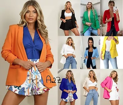 Buy Womens Ruched Sleeve Fully Lined Blazer Collared Casual Ladies Formal Jacket Top • 22.99£