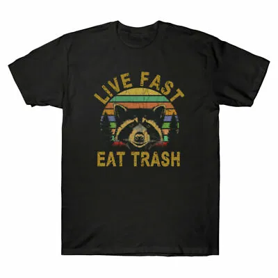 Buy Sleeve Men's Eat Short Trash Panda Cotton T-Shirt Trash Funny Live Fast Racoon • 15.99£
