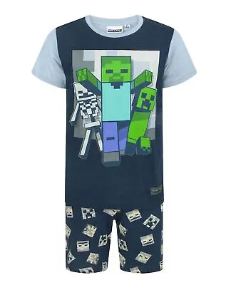Buy Minecraft Boys Pyjamas Undead Navy Creeper Zombie Kids Short PJ Set • 12.99£