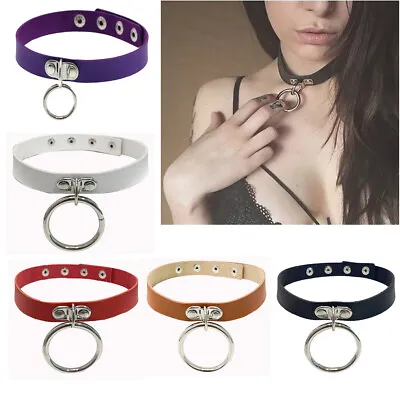 Buy Women Ring Choker Punk Collar Faux Leather Necklace Jewellery - OPTIONAL CHAIN • 5.99£