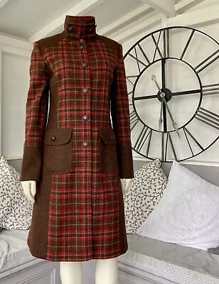 Buy Per Una Red Brown Tartan Check Field Country Coat Jacket 100% Wool Tweed 8 • 95£