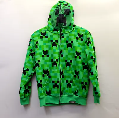 Buy Minecraft Hoodie Youth L Green Creeper Full Zip Mask Jinx Sweatshirt • 20.07£