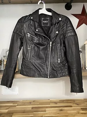 Buy Barneys Originals Black Leather Motorcycle Zippers Goth Punk Jacket Size 12 • 56.69£