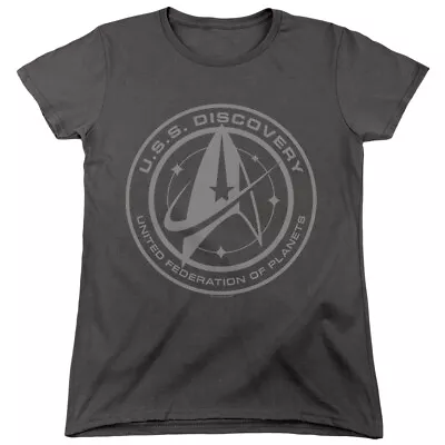 Buy Star Trek Womens T-Shirt Discovery Crest Charcoal Tee • 22.22£