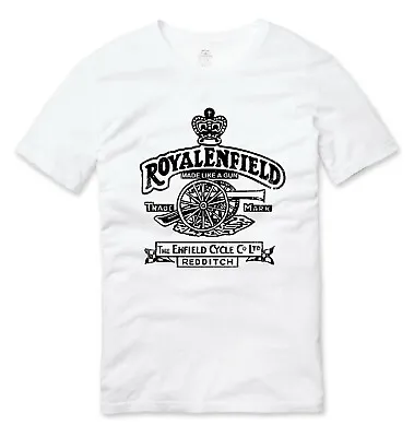 Buy Royal Enfield Vintage Style Motorcycle T Shirt White Black Print • 16.49£