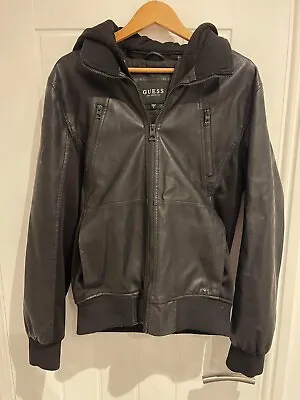 Buy Mens Guess Leather Jacket With Removable Hood. Great Condition • 33£