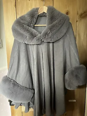 Buy Ladies Bnwot Grey Cape/ Jacket With Super Soft Faux Fur Collar & Cuff One Size • 27.99£