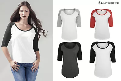 Buy Women's 3/4 Sleeve Contrast Raglan Tee |BY022 Cotton Classic Sporty Look T-Shirt • 9.69£