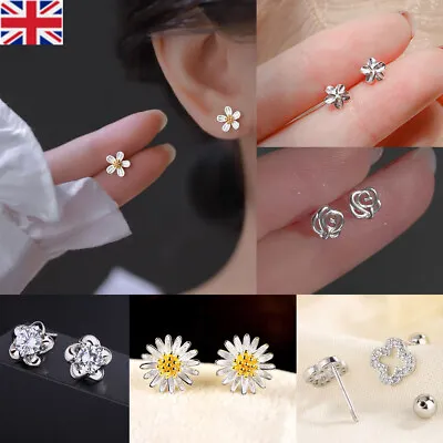 Buy Crystal Flower Earrings Stud 925 Sterling Silver Women Girls Jewellery Gift UK • 3.29£